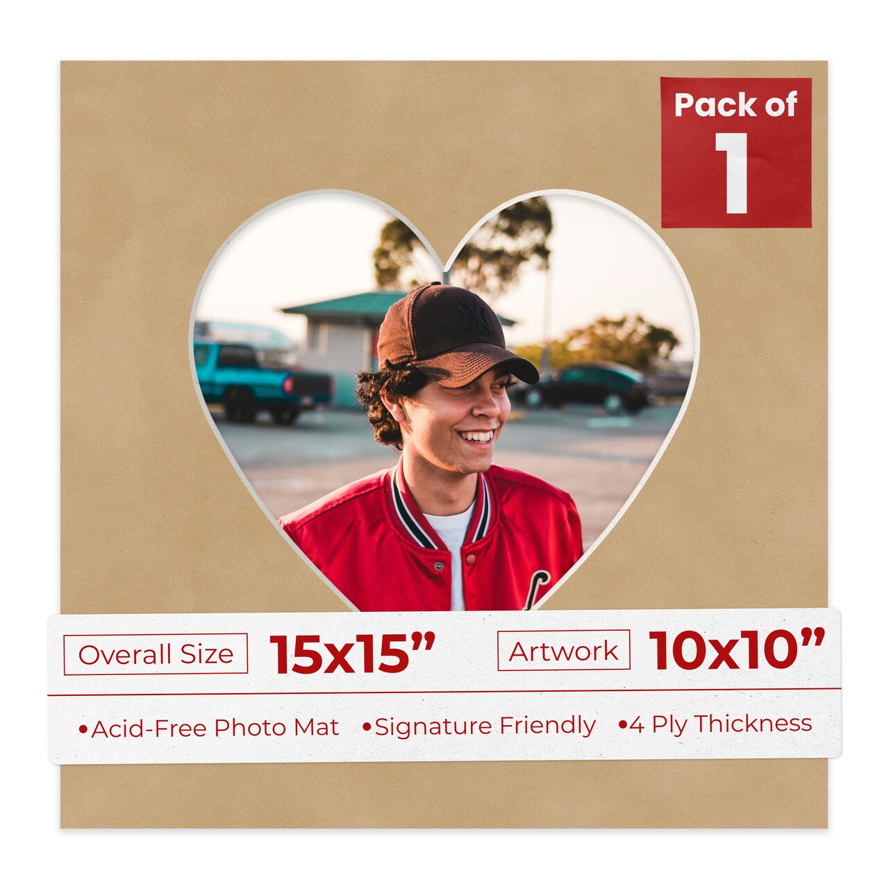 Beige Suede Mat Board for 15x15 Frames - Heart Opening for 10x10 Photos
